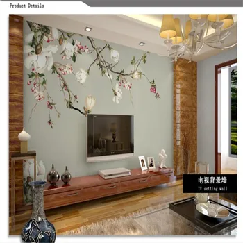 beibehang foto tapetai Aukštos kokybės šilko audinio tapetai / 3d TV foną, apimantis magnolia gėlių, tapetų sienos freskos