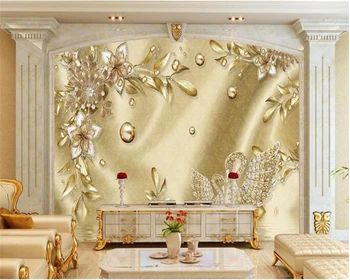 beibehang sienos dokumentų namų dekoro behang Premium Šilko Tapetai Europos Prabangos Golden Flower Papuošalai Sienos papel de parede 3d