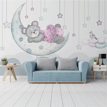 wellyu Individualų didelės freskos Šiaurės minimalistinę rankų darbo dažytos animacinių filmų svajonė mėnulis bud star turėti vaikų kambario sienos fone