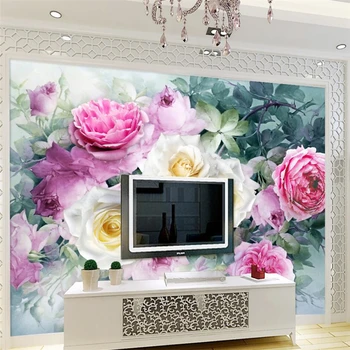 wellyu Rožių grupių stereoskopinis akvarelė TV kambarį sienos užsakymą didelės freskos žalia tapetai papel de parede