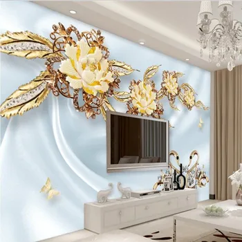 wellyu Užsakymą didelė freska 3D prabanga aukso gėlių papuošalai, TV foną, aplinkos tapetai papel de parede para quarto