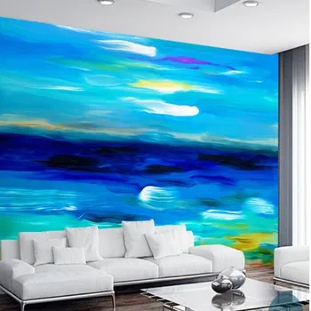 wellyu Užsakymą freskomis didelis mėlynas dangus, jūra, dangus linijos šiuolaikinės Europos ir Amerikos namų kambarį freskomis neaustinių ekrano užsklanda