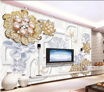 wellyu Užsakymą tapetai papel de parede Spalvingas aukso brangenybės, gėlės drugelis 3d tv fono sienos behang papel tapiz