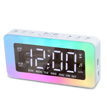 Žadintuvai Miegamieji Veidrodis, Laikrodis Su 8 RGB Atmosfera Šviesos diodų (LED Didelis Ekranas Laikrodis Su USB Įkrovimo lizdas