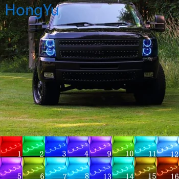 Žibintų Įvairių spalvų RGB LED Angel Eyes Halo Žiedas Akių DRL RF Nuotolinio Valdymo už Chevrolet Silverado 1500 2500 3500 2007-2014